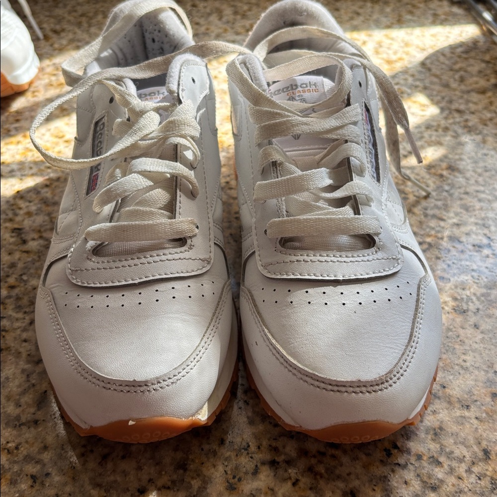 Reebok Classic White and Tan Sneakers